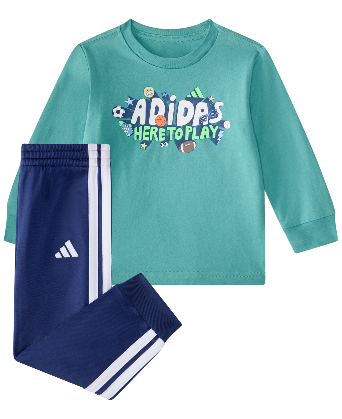 Adidas Originals Baby Boys 2-piece Long Sleeve Graphic T-shirt And Jogger Pants Set In Green