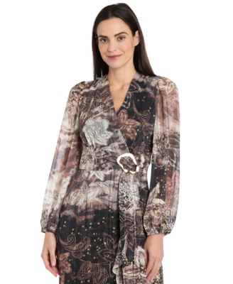 Women's Chiffon Surplice-Neck Midi Dress