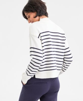 Women's Mock-Neck Stripe Long-Sleeve Sweater 