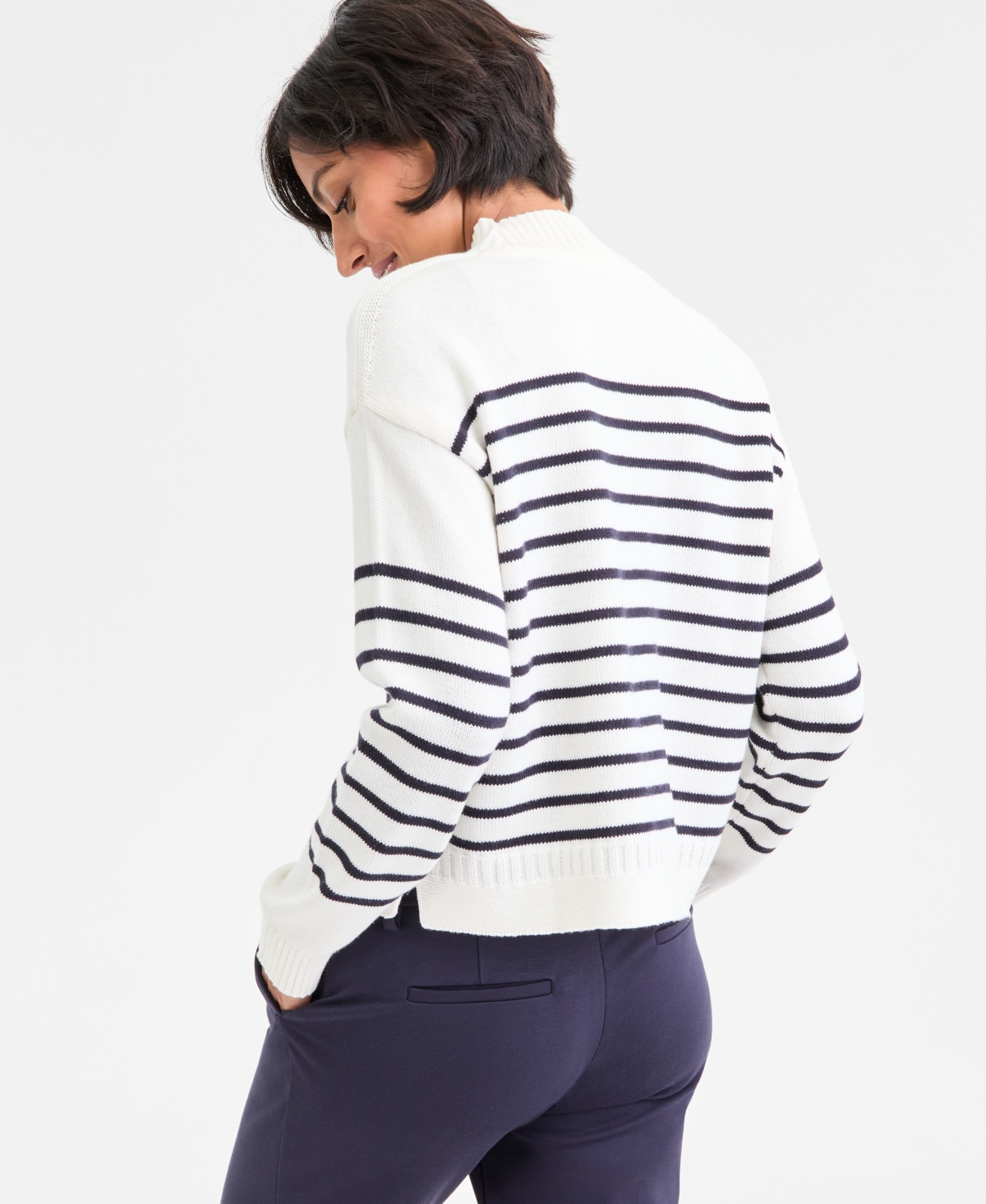 Nautica Jeans Women's Mock-neck Stripe Long-sleeve Sweater