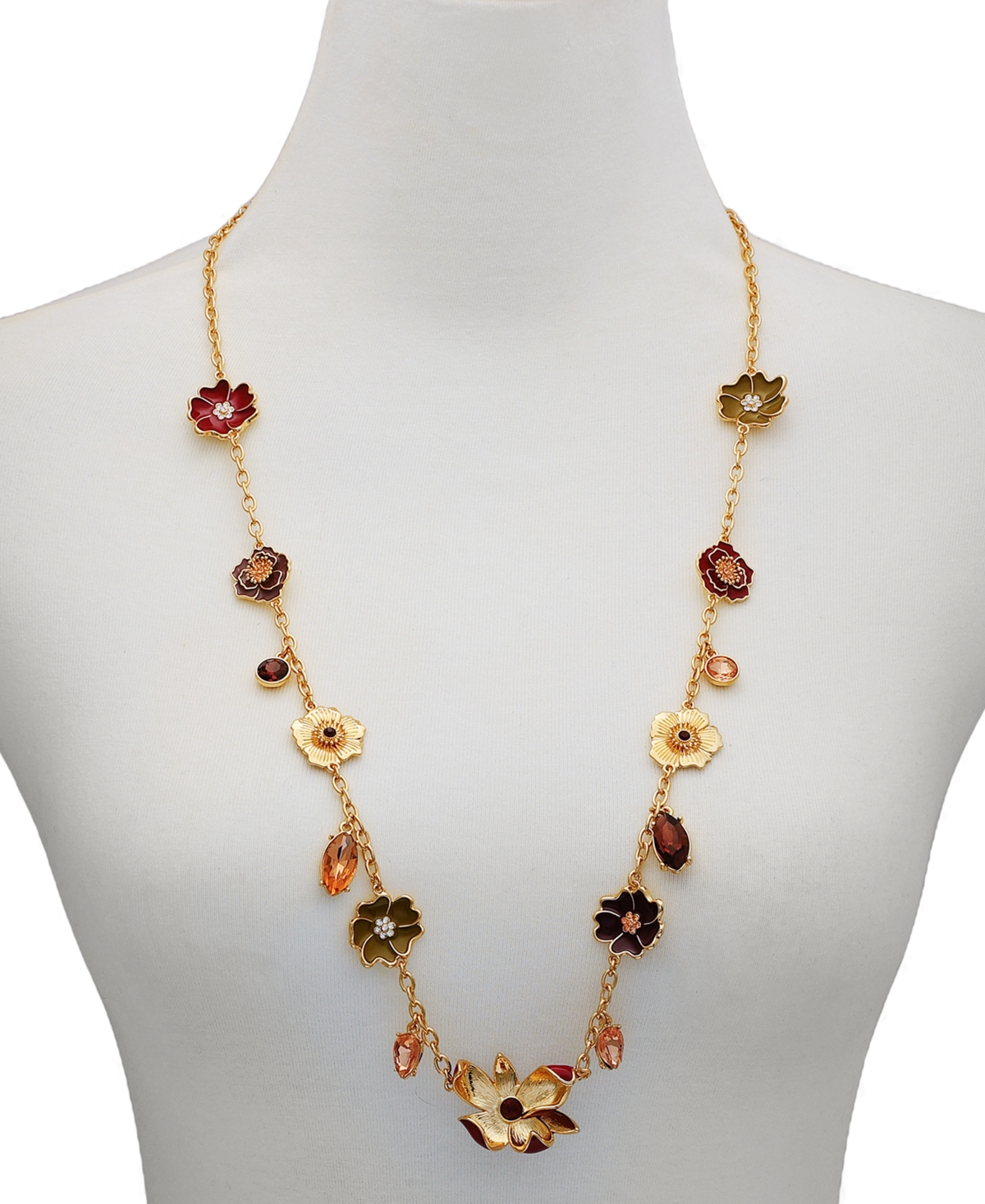 Guess Floral Charm Long Necklace In Gold