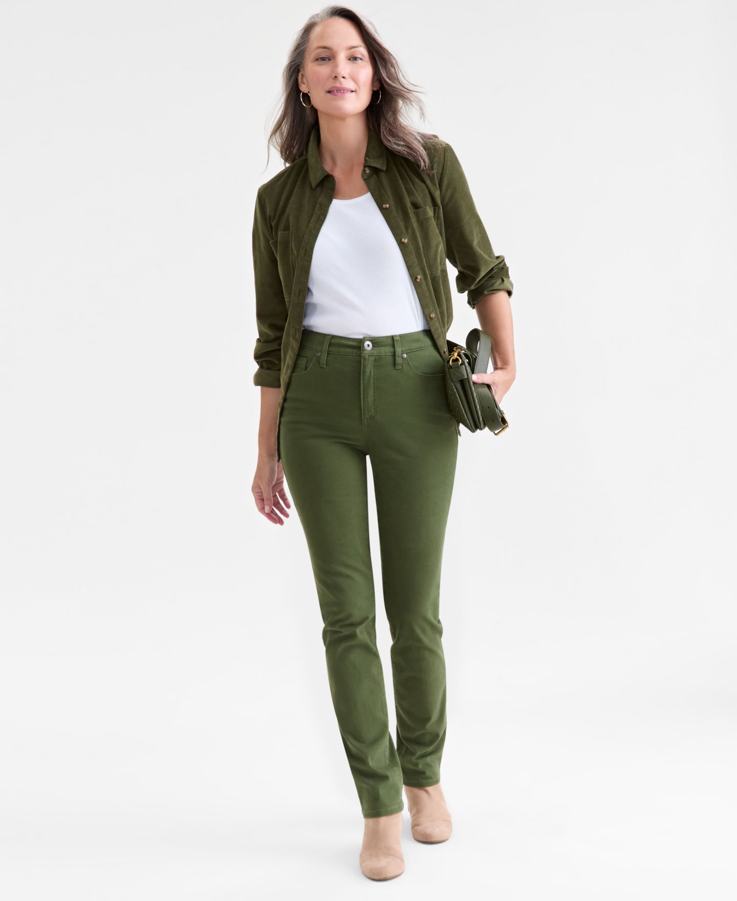 Женские брюки Style & Co Straight-Leg High Rise Twill, цвет: Beechwood — фото 1