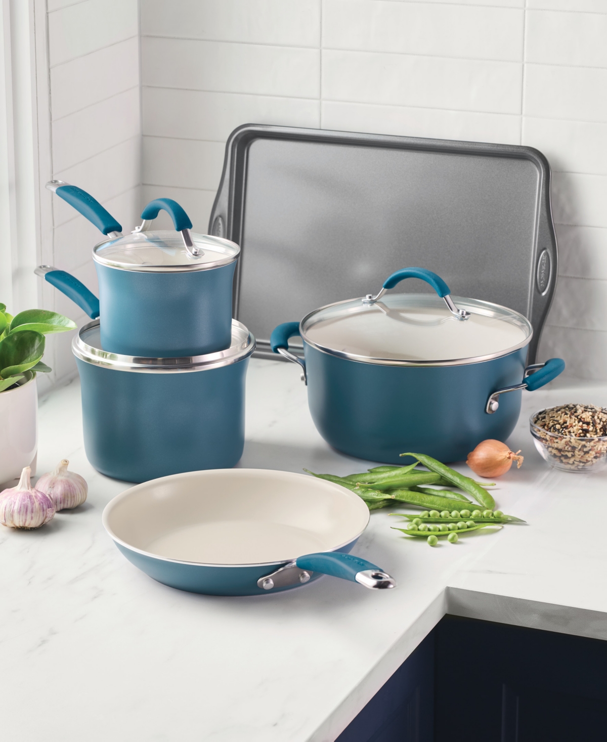 Rachael Ray Cucina Ceramic Nonstick 8-pc. Cookware Set In Blue