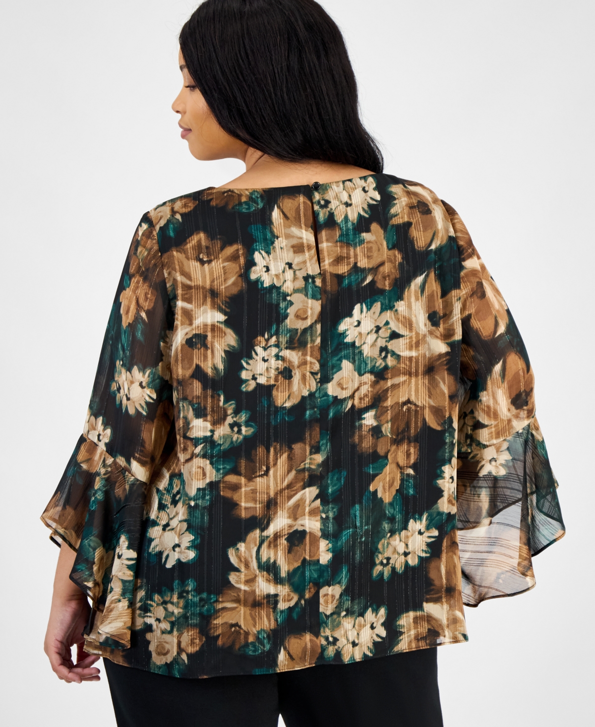 Kasper Plus Size Printed Ruffle-sleeve Blouse In Multi