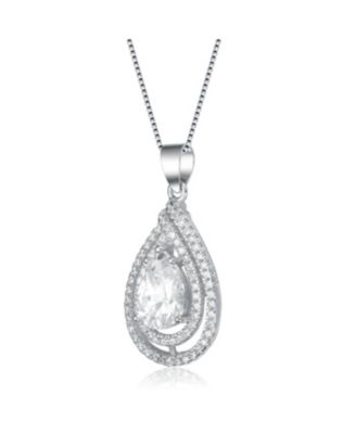 Cubic Zirconia Sterling Silver White Gold Plated Pear Shape Pendant