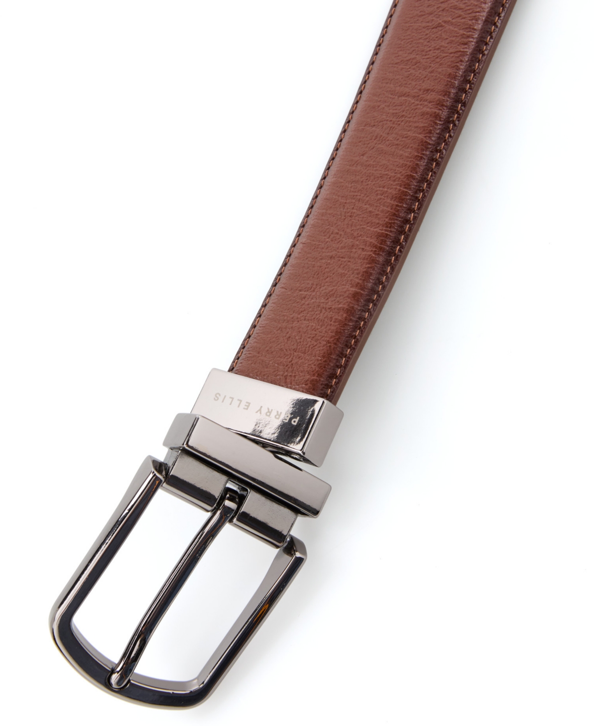 Perry Ellis Portfolio Men's Burnished Reversible Leather Dress Belt In Brown