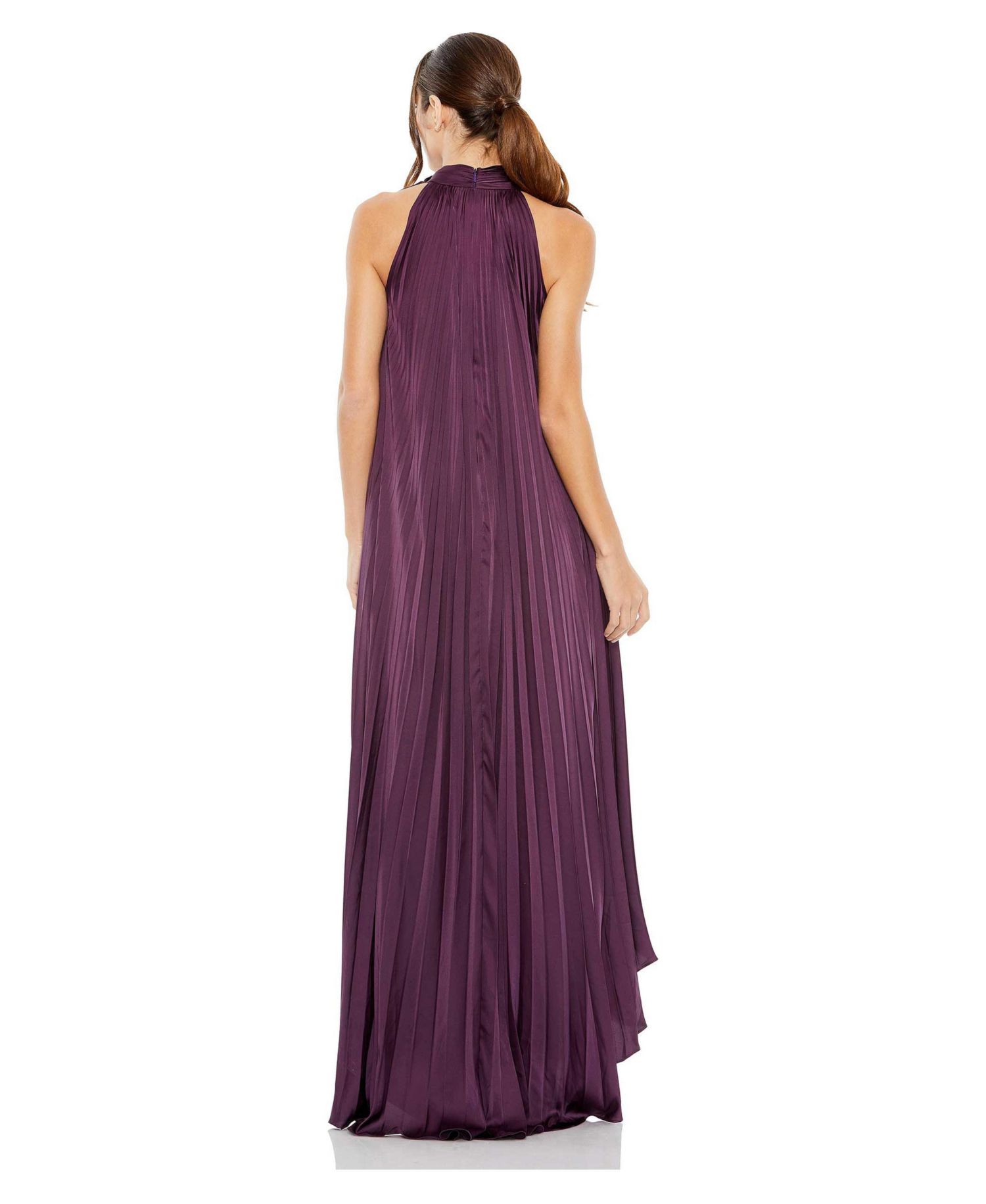 Women's Pleated Halter Neck High Low Gown