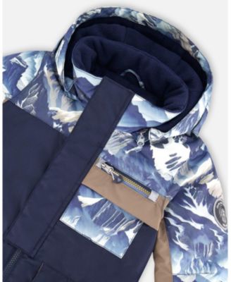 Boy One-Piece Play Snowsuit with Mountains Print Navy Blue - Child