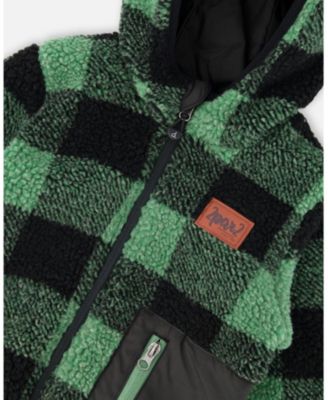 Kids Unisex Reversible Mid-Season Sherpa Jacket Teal Plaid
