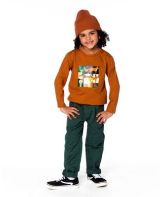 Boy Long Sleeve Cotton Jersey Tee Shirt Orange Brown - Child