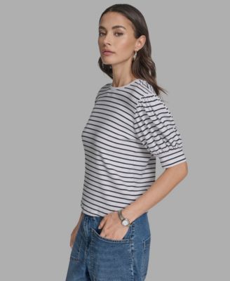 Women's Short Sleeve Stripe Crewneck Top