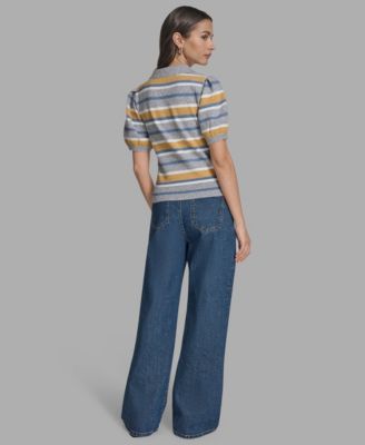 Women's Short Sleeve Striped Polo Sweater