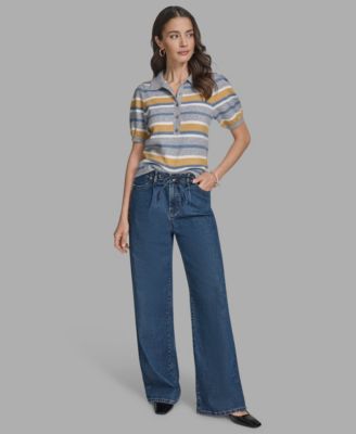BCBG - Women's Short-Sleeve Striped Polo Sweater