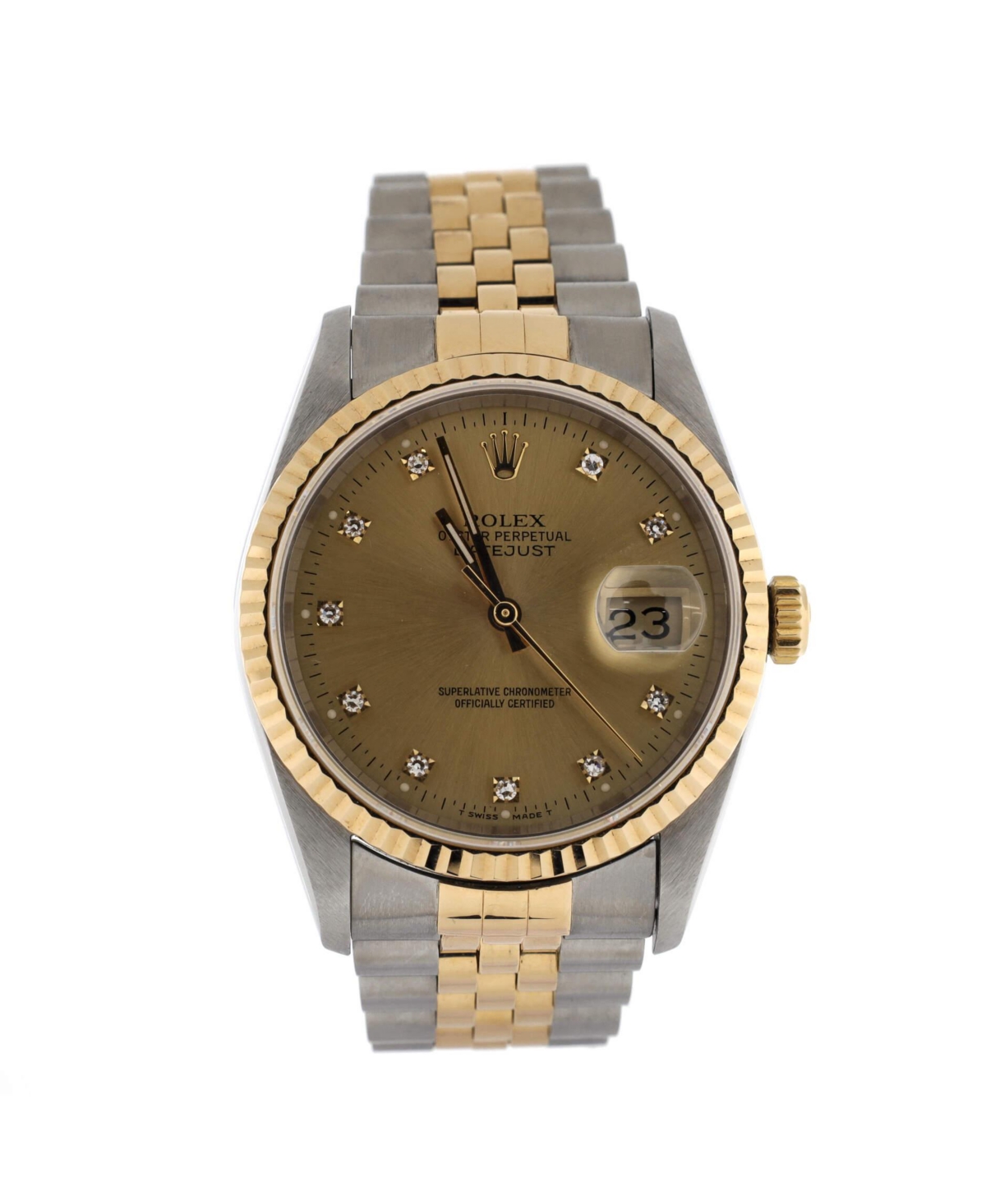 Oyster Perpetual Datejust Automatic Watch in Stainless Steel and Gold with Diamond Markers 36mm - Dial color: gold