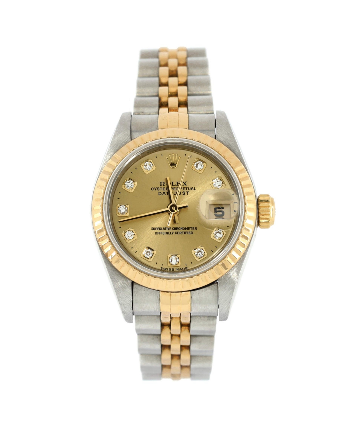 Oyster Perpetual Datejust Automatic Watch in Stainless Steel and Gold with Diamond Markers 26mm - Dial color: gold