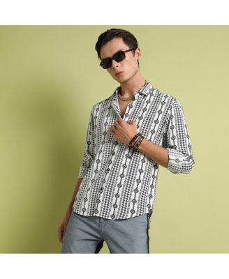 Men's Black & Grey Geometric Aztec Print Shirt