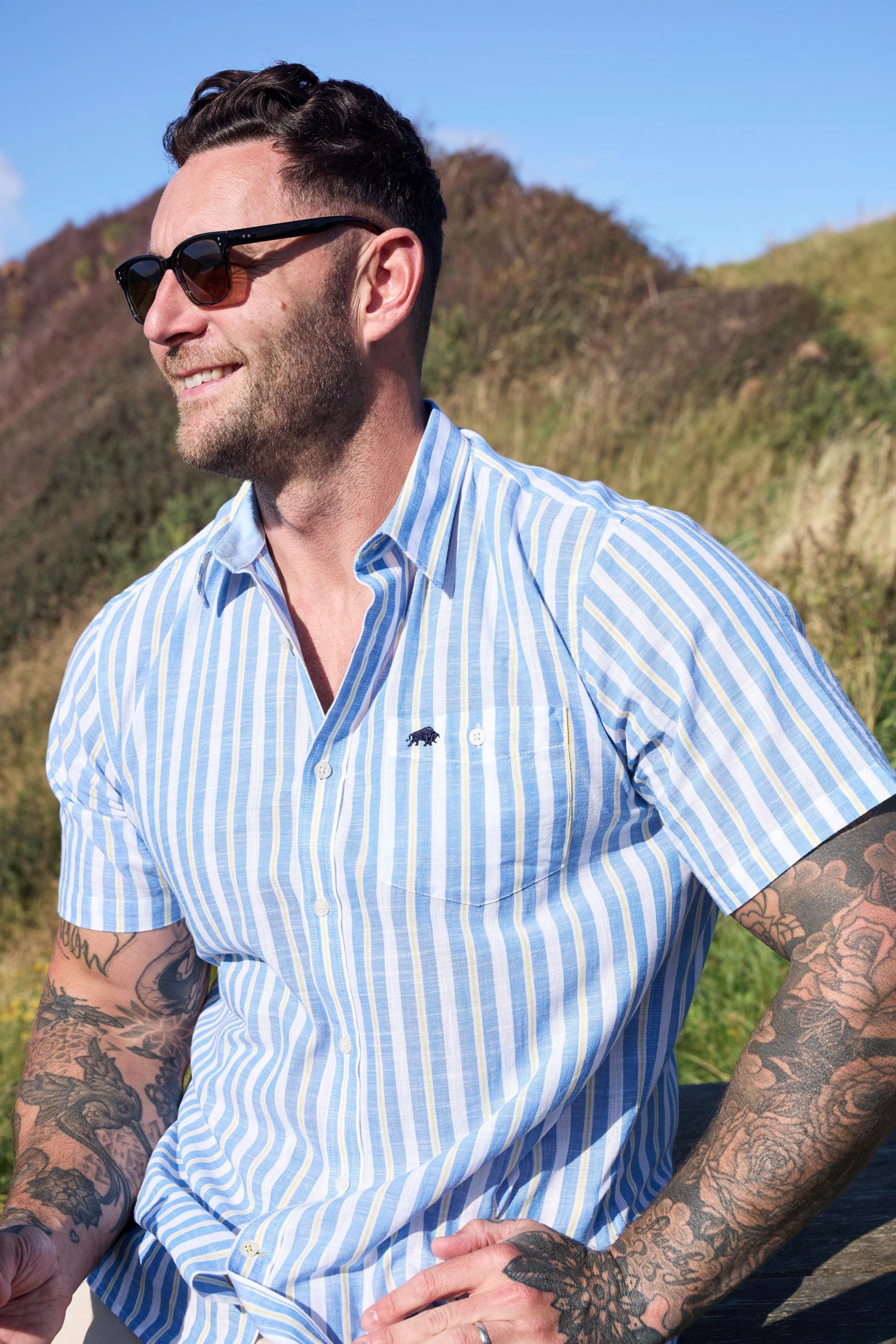 Men's Short Sleeve Cotton Linen Look Shirt