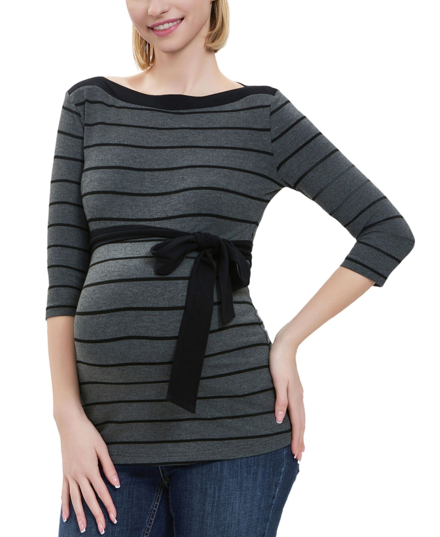 Maternity Striped Boat Neck Top