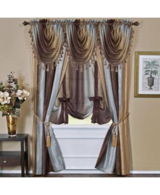 Royal Ombre Curshed Semi Sheer 3 Pack Tassled Window Valances - 46 in. W x 42 in. L