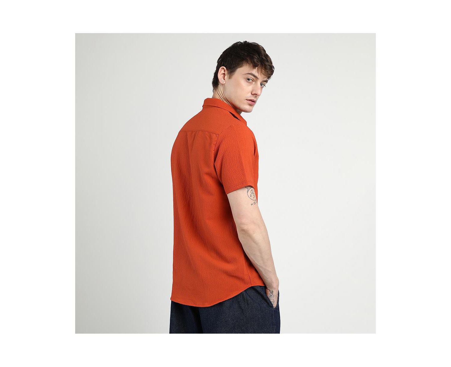 Men's Red Ruched Regular Fit Casual Shirt