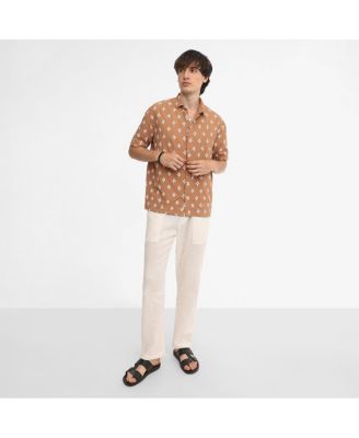Men's Tan Brown Floral-Tactile Oversized Shirt