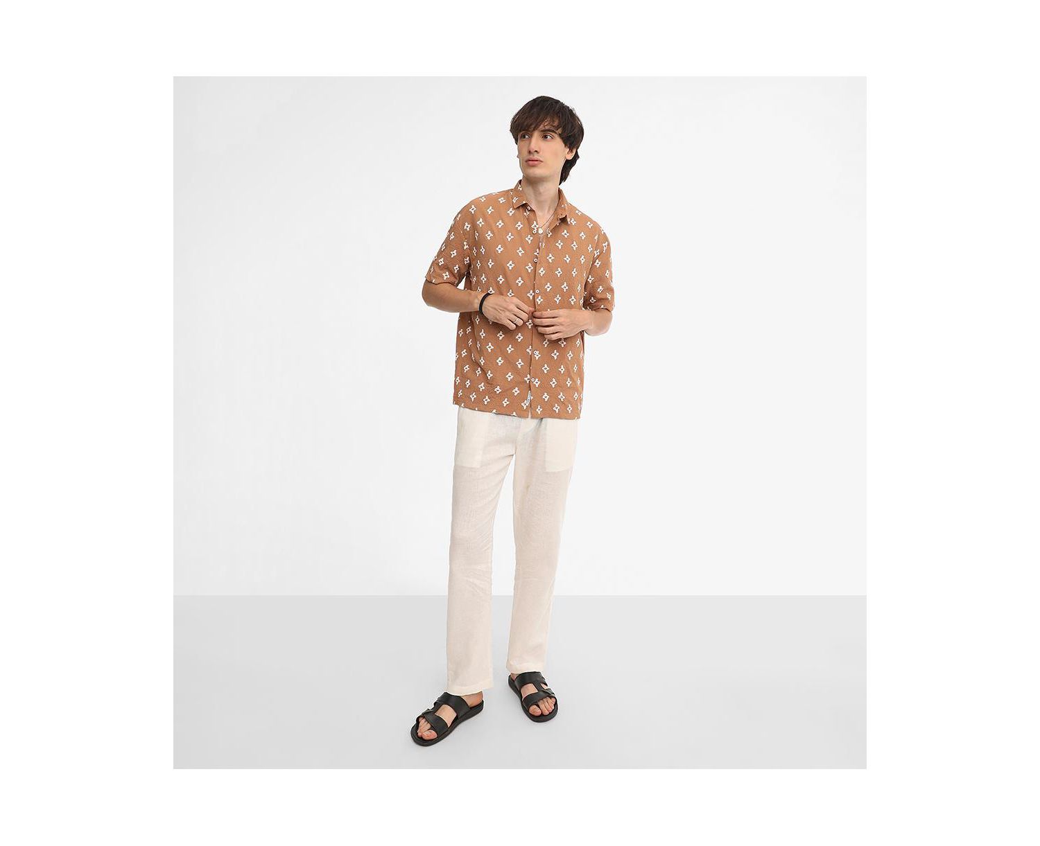 Men's Tan Floral-Tactile Oversized Shirt