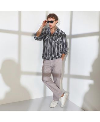 Men's Charcoal Grey Multitrack Striped Oversized Shirt