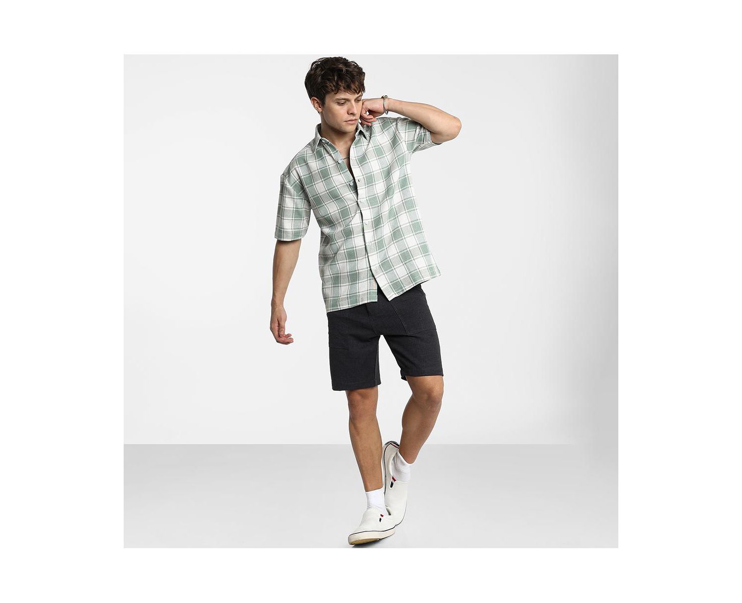 Men's Sage Green and Powder White Buffalo Check Shirt