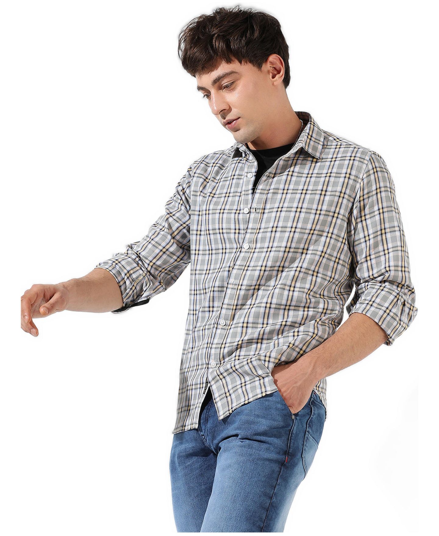 Мужская рубашка Cahoot Campus Sutra Multicolour Checkered Regular Fit Casual, цвет: Коричневый — фото 2