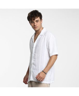 Men's Chalk White Unhemmed Striped Oversized Shirt