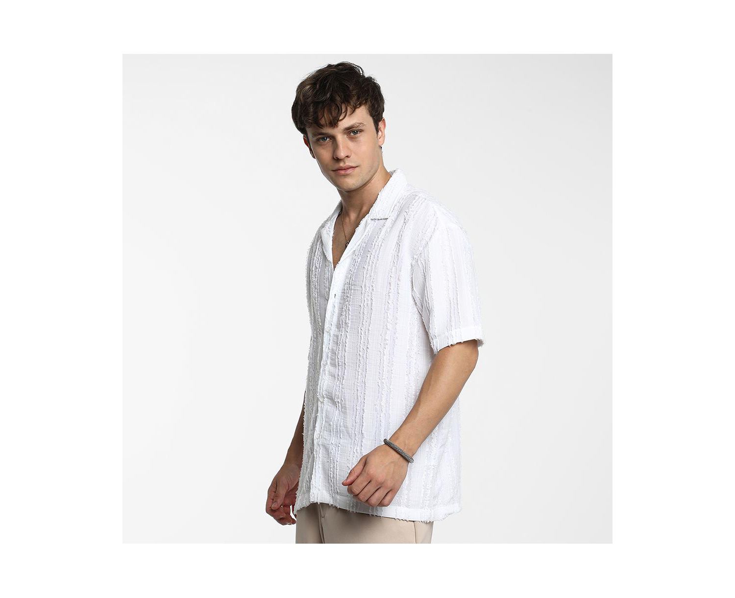 Men's Unhemmed Striped Oversized Shirt