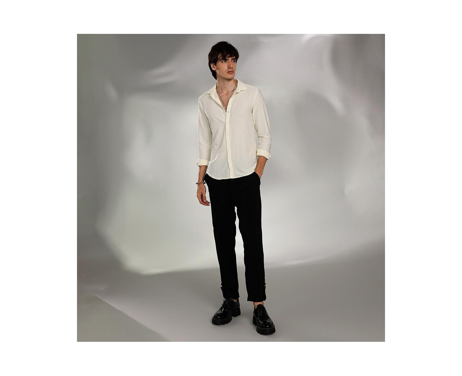 Men's Pale Yellow Hive-Textured Shirt