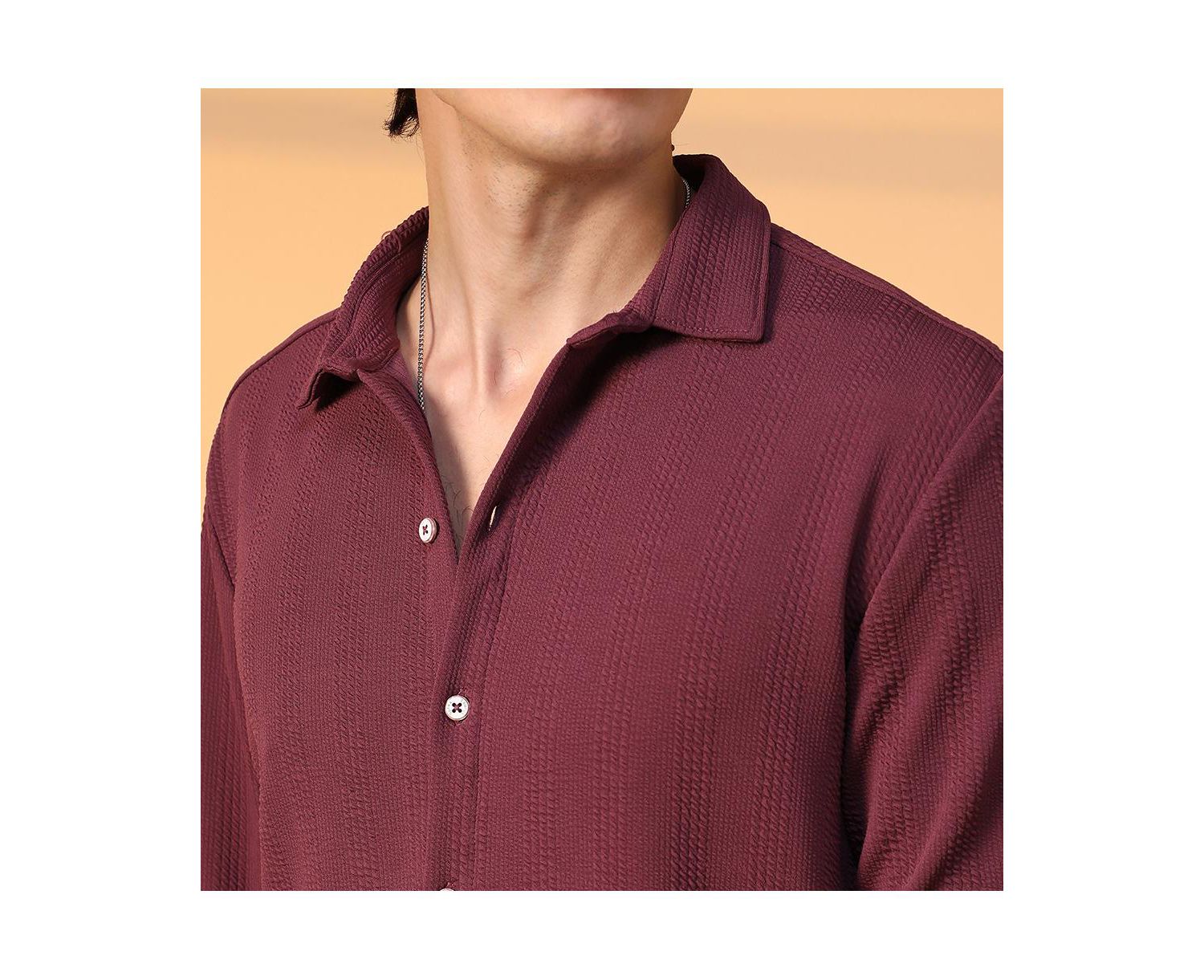 Men's Burgundy Red Rope-Textured Shirt