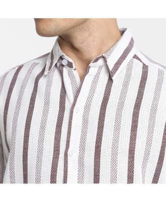 Men's Ivory White & Burgundy Red Pencil-Striped Shirt