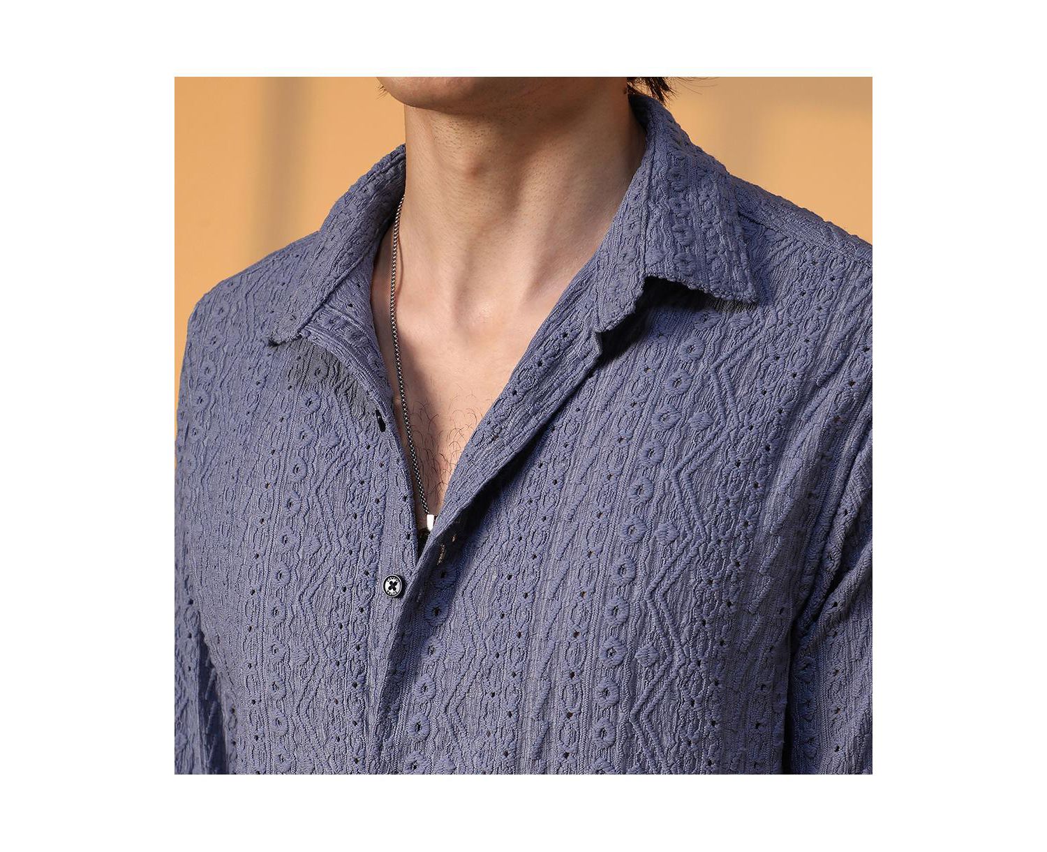 Men's Stone Blue Aztec-Textured Shirt