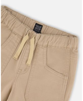 Boy Twill Jogger Pants with Patch Pockets In Beige - Child
