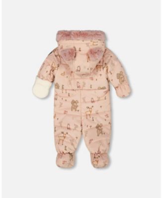 Baby Girl One-Piece Baby Layette Snowsuit Designed for Car Seat Pink Printed Animal - Baby