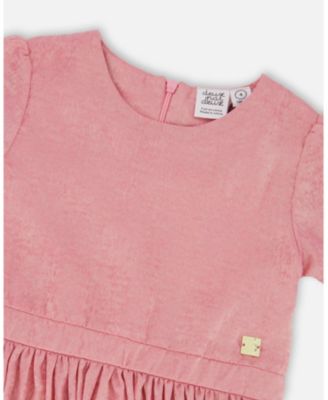 Girl Short Sleeve Dress with Pleated Skirt Dusty Pink - Toddler|Child