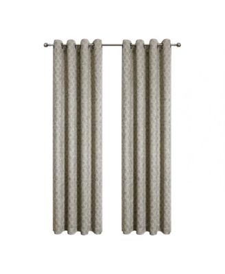 2 Piece Contemporary Chic Metallic Abstract Circles Light Filtering Grommet Top Curtains - Navy