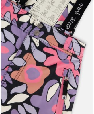 Girl Two-Piece Teknik Snowsuit Black Retro Flower Print - Child