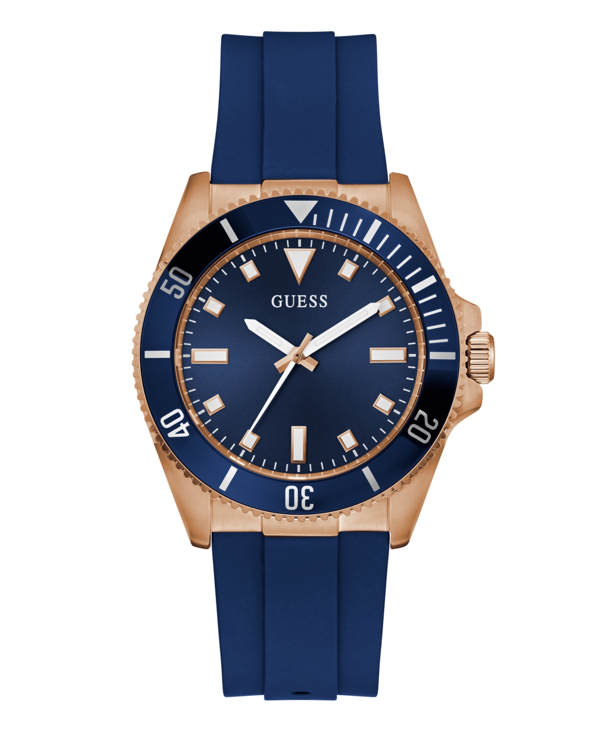 Guess Men's Blue Rose Gold Tone Analog Watch, 41mm In Blue