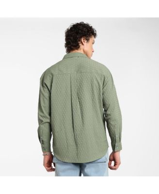 Men's Fern Green Honeycomb-Textured Oversized Shirt