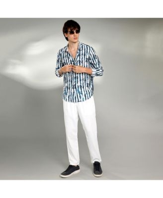 Men's Indigo Blue & Daisy White Ink-Striped Shirt