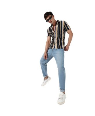 Men's Striped Button Up Cotton Shirt