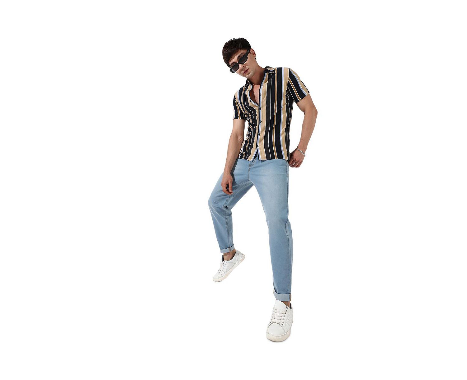 Men's Striped Button Up Cotton Shirt