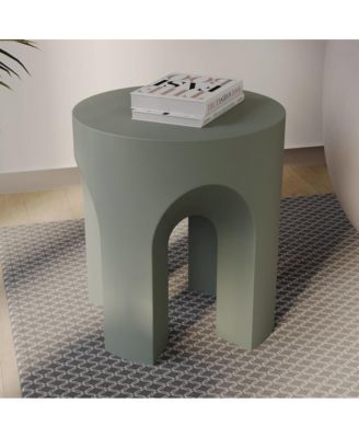 Crus Collection Fiberglass Outdoor Side Table in Grey