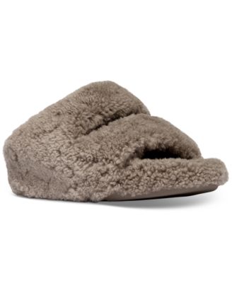 FitFlop - Women's Shuv Curly Faux-Shearling Two-Bar Wedge Slides