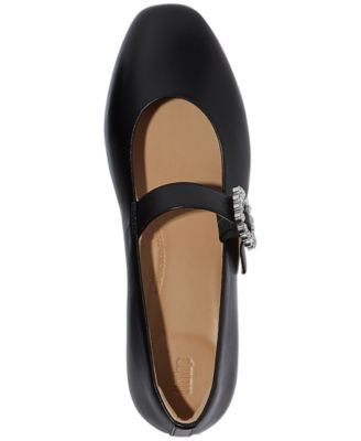 Women's Delicato Crystal-Buckle Metallic-Leather Mary Jane Flats