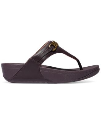 Women's Lulu Square-Chain Leather Toe-Post Wedge Sandals
