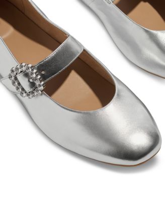 Women's Delicato Crystal-Buckle Metallic-Leather Mary Jane Flats